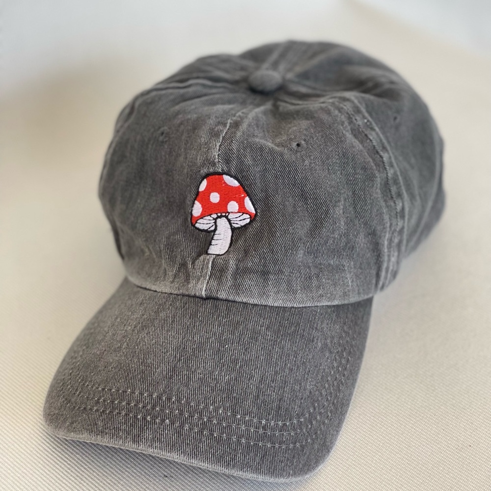 Mushroom Embroidery Gray Baseball Cap - Unisex. Streetwear. Adjustable. - Picture 1 of 8